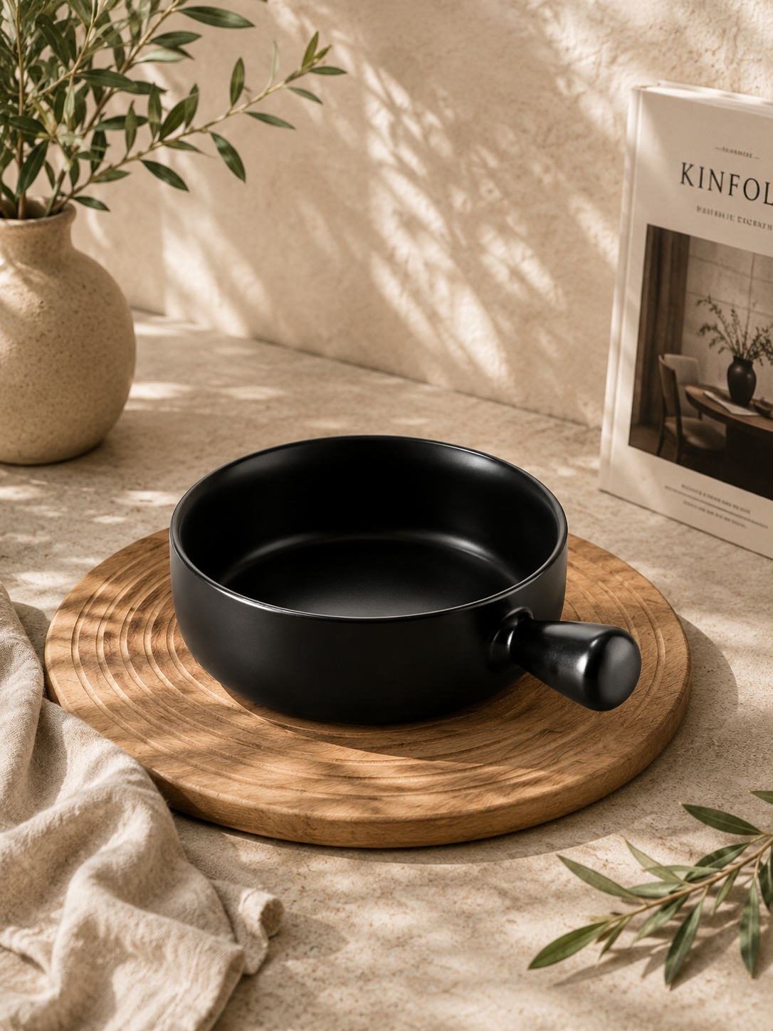 Plat à gratin rond en céramique – Style nordique 650 ml