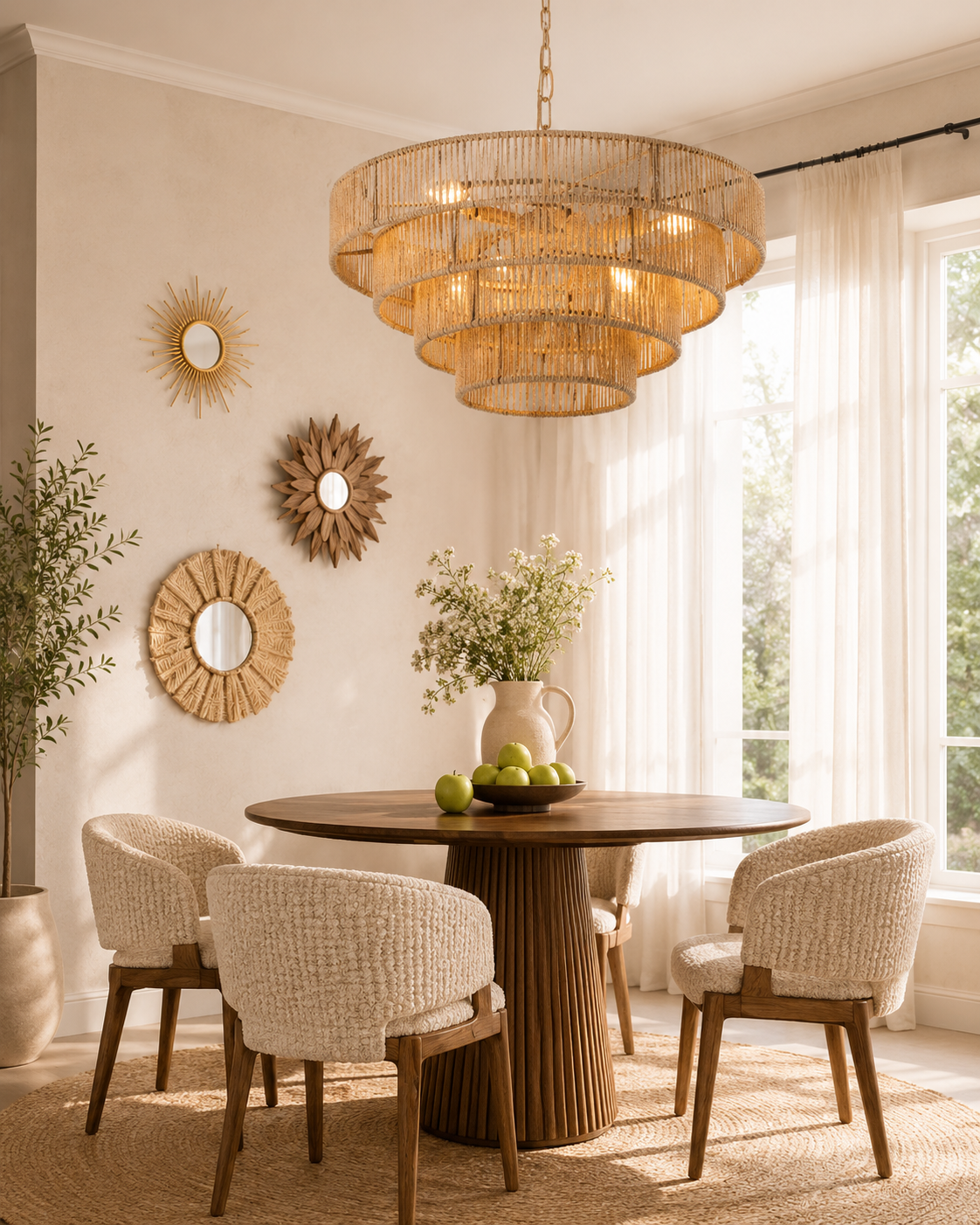 Lustre en Rotin Tressé Bohème 4 Niveaux | Suspension Design Naturelle
