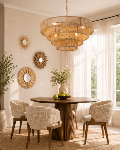 Lustre en Rotin Tressé Bohème 4 Niveaux | Suspension Design Naturelle