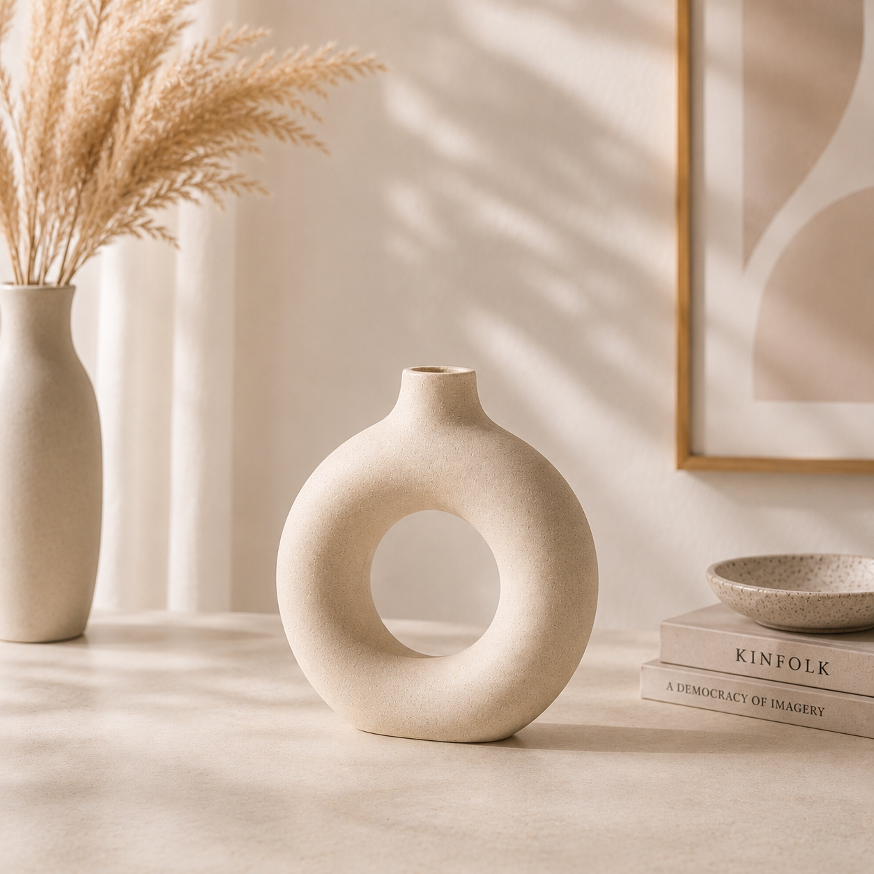 Vase Décoratif Rond en Céramique – Effet Biscuit Givré