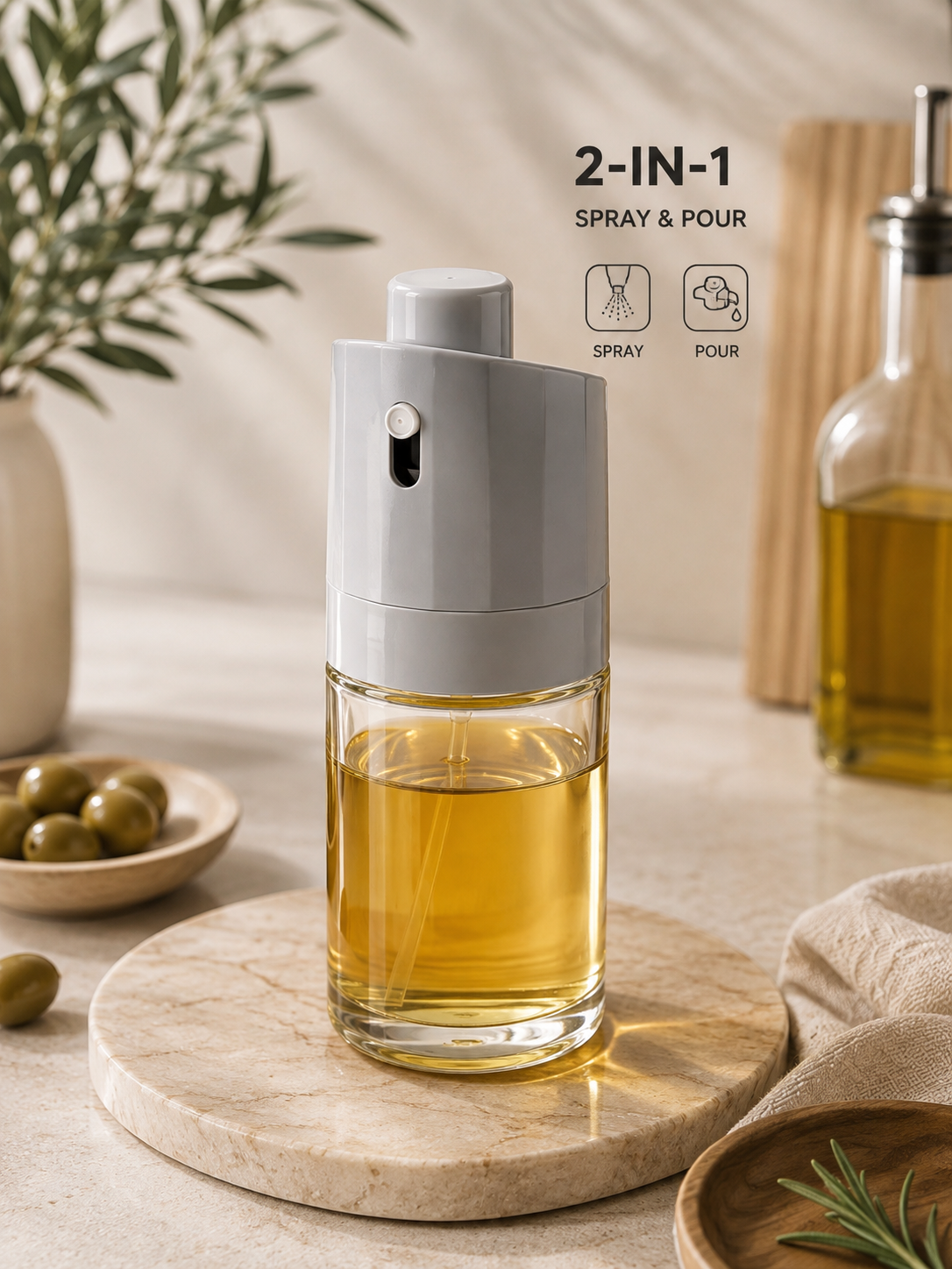 Vaporisateur d’Huile 2-en-1 en Verre – Spray & Verseur pour Cuisine