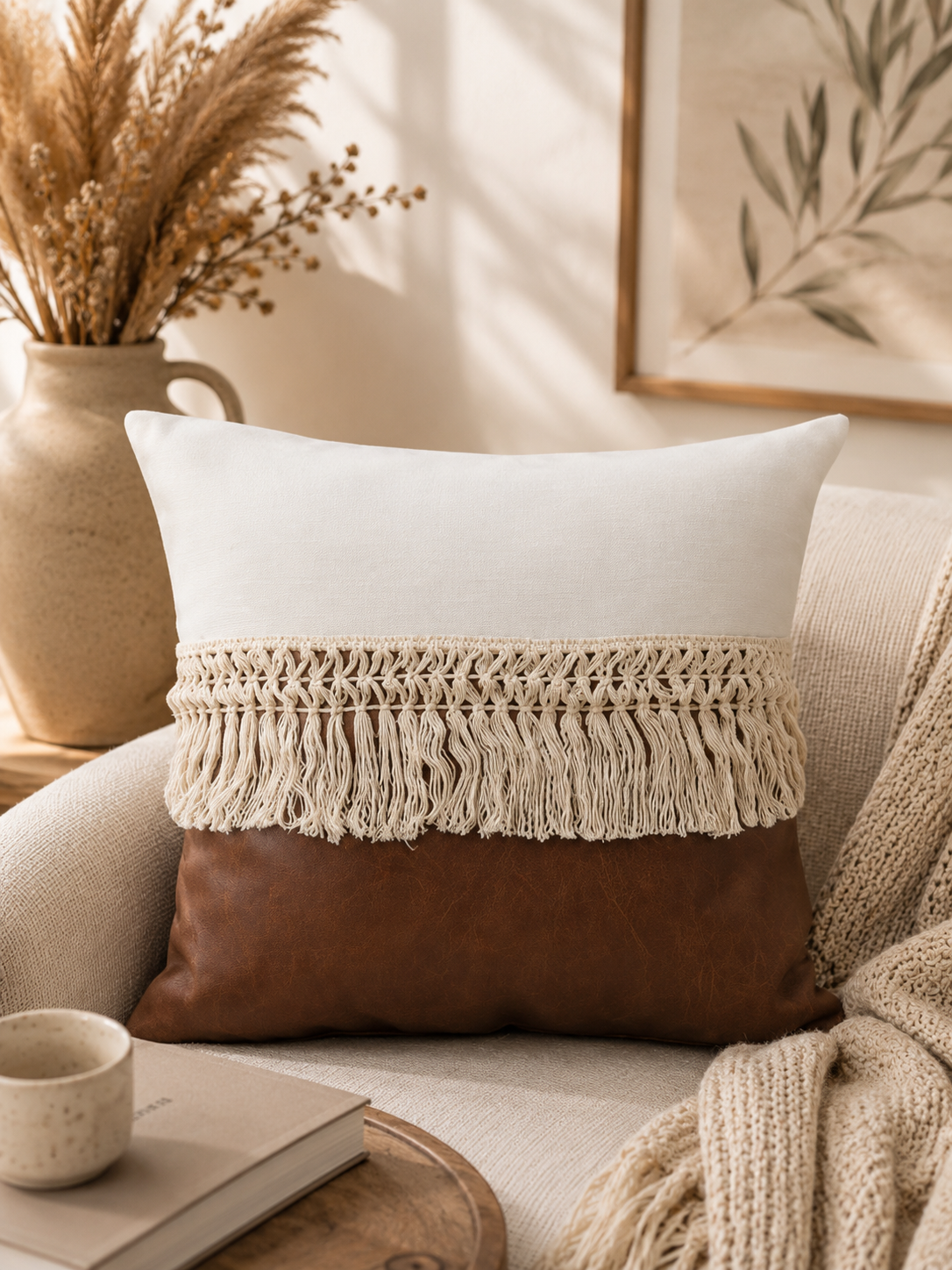 Housse de Coussin Bohème Chic à Franges – Style Nordique 45 × 45 cm