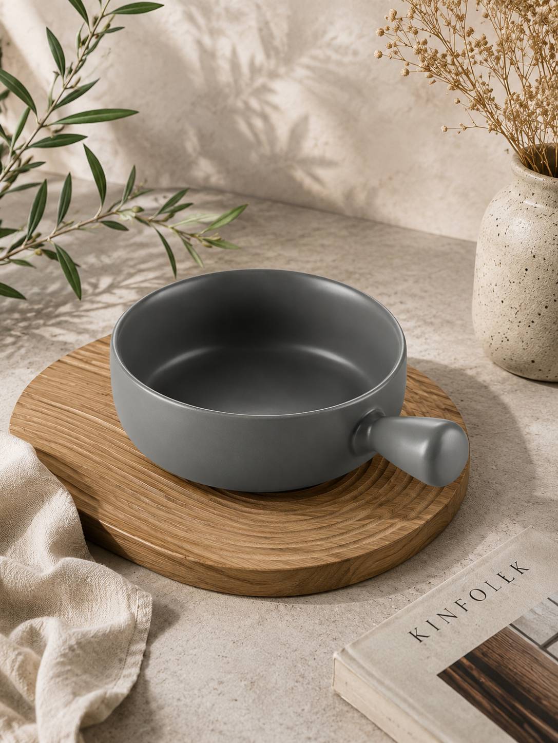 Plat à gratin rond en céramique – Style nordique 650 ml
