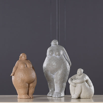 Nordic Style Abstract Resin Figurine of Plump Woman