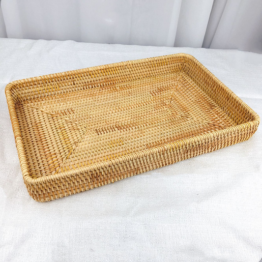Plateau de Rangement en Rotin Tressé – Collection Minimaliste Japandi