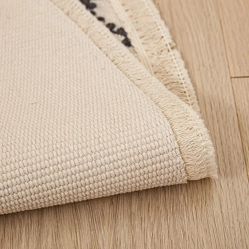 Tapis Rond Bohème Mandala en Coton – Avec Pompons