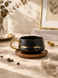 Tasse en Céramique Marbrée Nordique avec Sous-Tasse et Couvercle
