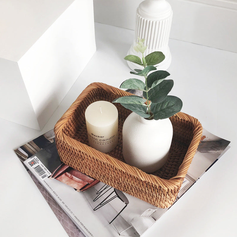 Panier Rotin Rectangulaire Tissé Main - Rangement Bohème