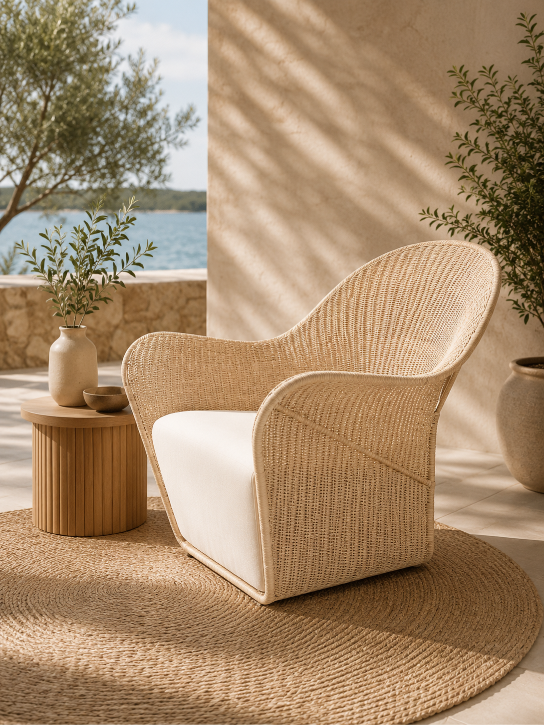 Fauteuil d’extérieur en rotin nordique – Élégance & confort