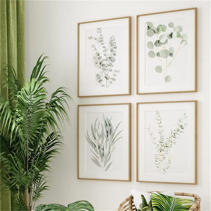 Nordic Style Leaves Painting Set of 4 for Home Decor