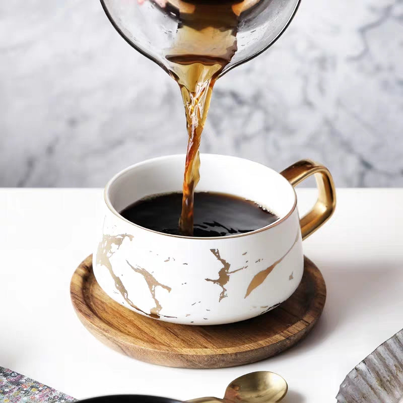 Nordic Gold Trim Ceramic Mug with Saucer for Office
