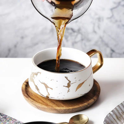 Nordic Gold Trim Ceramic Mug with Saucer for Office