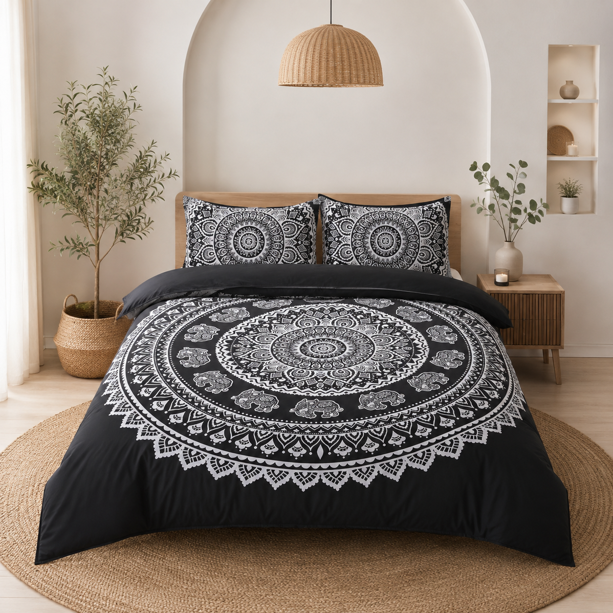 Parure de lit bohème Éléphant 3D – 4 pièces