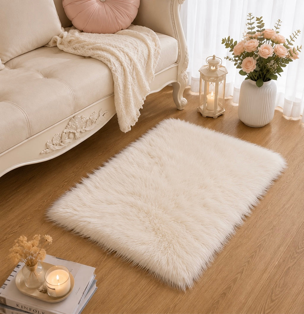 Tapis Shaggy Blanc Ultra Doux – Effet Fourrure