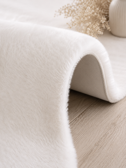 Tapis Rond Imitation Fourrure Ultra Doux – Blanc