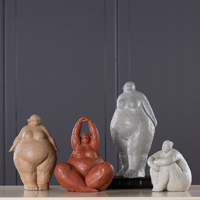 Nordic Style Abstract Resin Figurine of Plump Woman