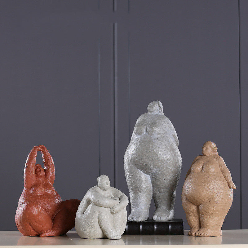 Nordic Style Abstract Resin Figurine of Plump Woman