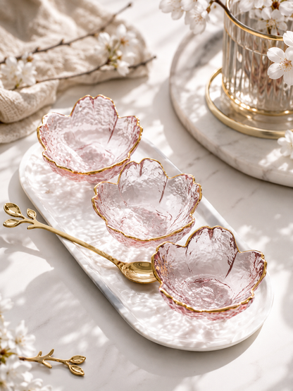Coupelle en verre Fleur de Cerisier avec liseré doré | Turkuaz Home
