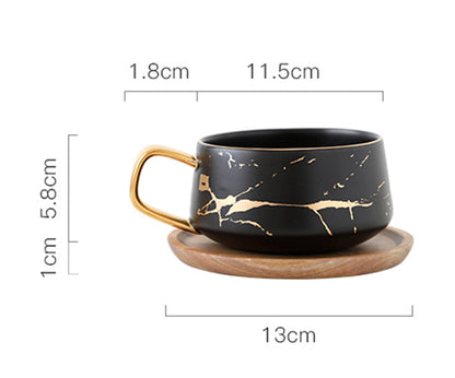 Nordic Gold Trim Ceramic Mug with Saucer for Office