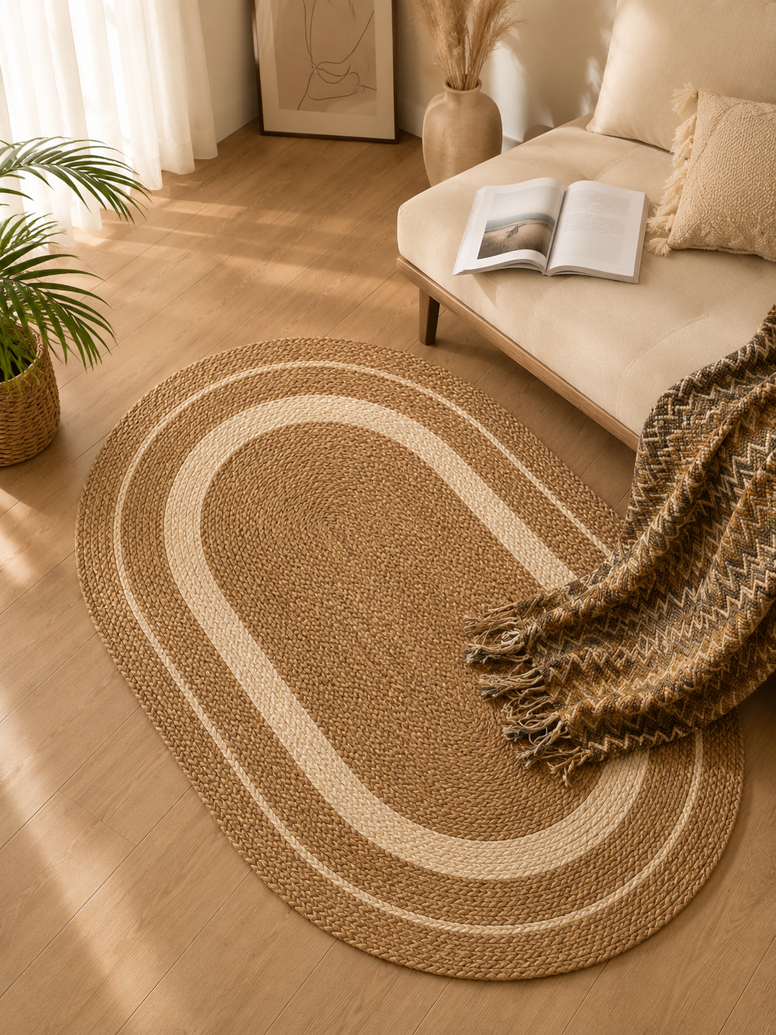 Tapis Rond Tressé en Jute Naturelle | Style Nordique & Bohème