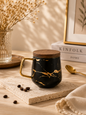 Tasse en Céramique Marbrée Nordique avec Sous-Tasse et Couvercle