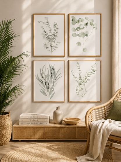 Lot de 4 Affiches Feuillage Nordique – Décoration Murale Minimaliste