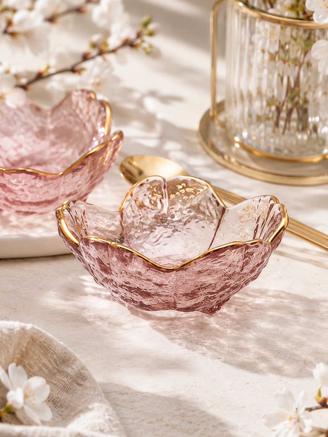 Coupelle en verre Fleur de Cerisier avec liseré doré | Turkuaz Home