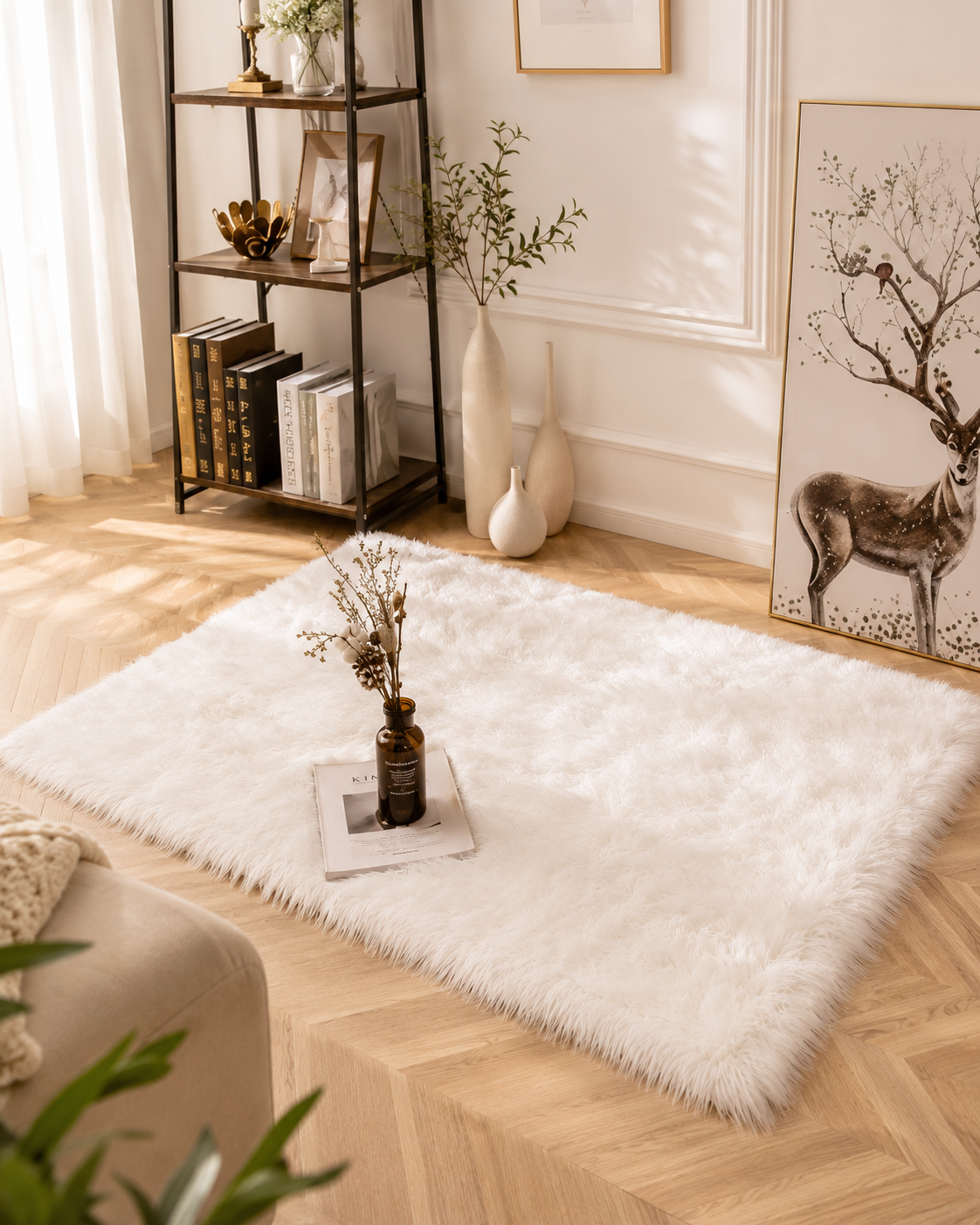 Tapis Shaggy Blanc Ultra Doux – Effet Fourrure
