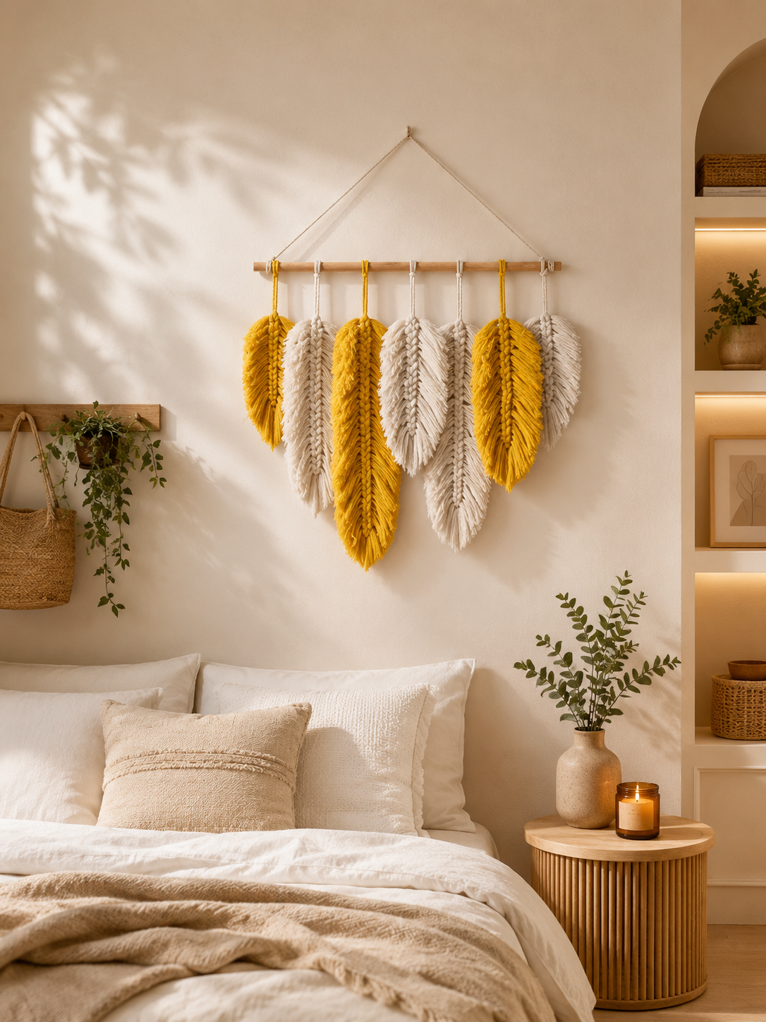 Tenture Murale Macramé Feuilles – Décoration Murale Bohème & Nordique
