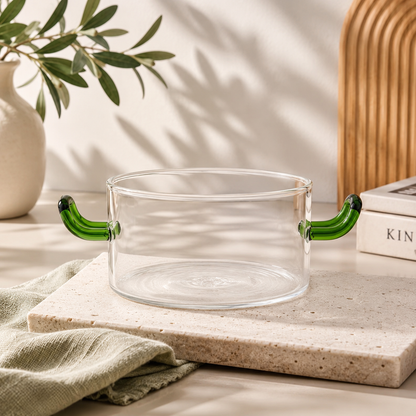 Bol en verre borosilicate résistant à la chaleur – Design nordique avec poignées vertes