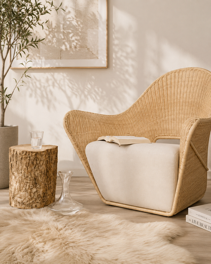 Fauteuil d’extérieur en rotin nordique – Élégance & confort