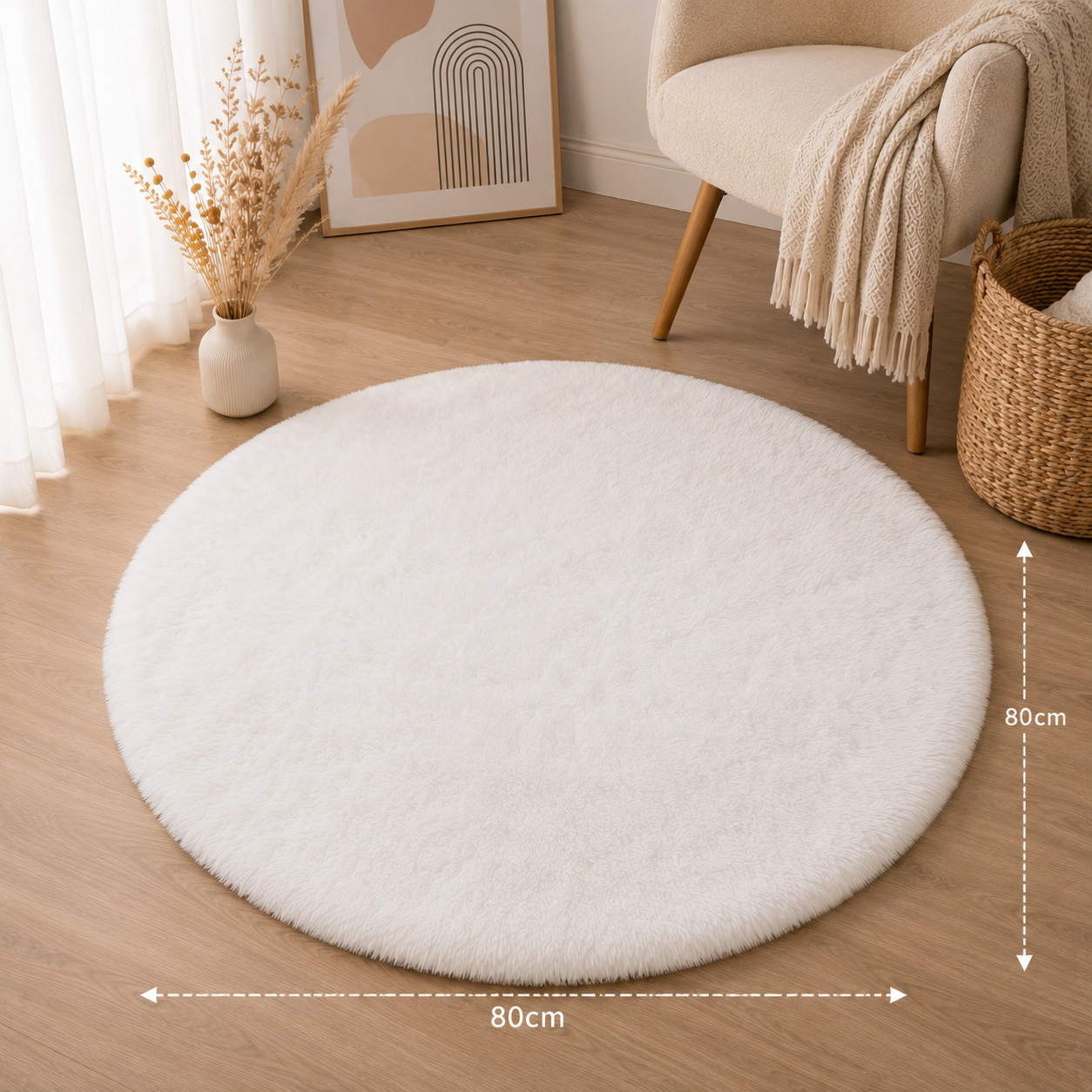 Tapis Rond Imitation Fourrure Ultra Doux – Blanc