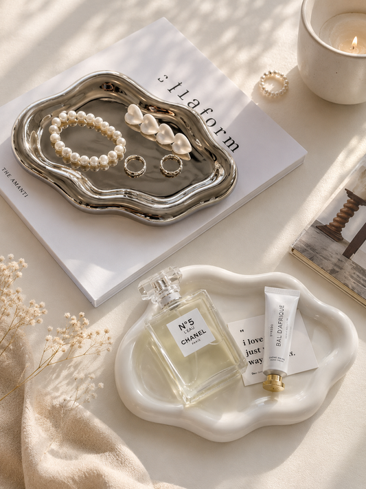 Plateau Décoratif en Céramique Nuage – Vide-Poche pour Bijoux, Clés et Accessoires