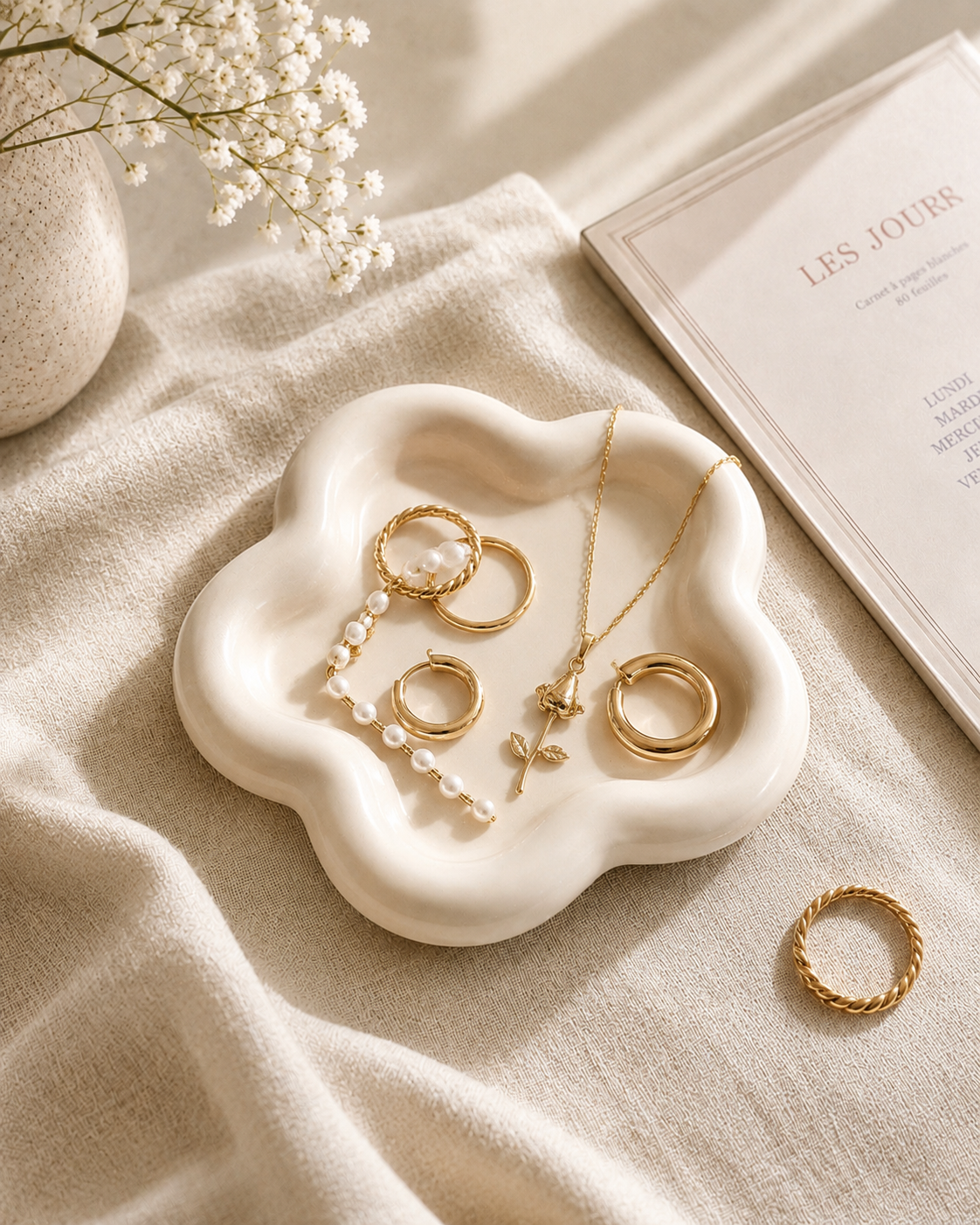 Plateau Décoratif en Céramique Nuage – Vide-Poche pour Bijoux, Clés et Accessoires