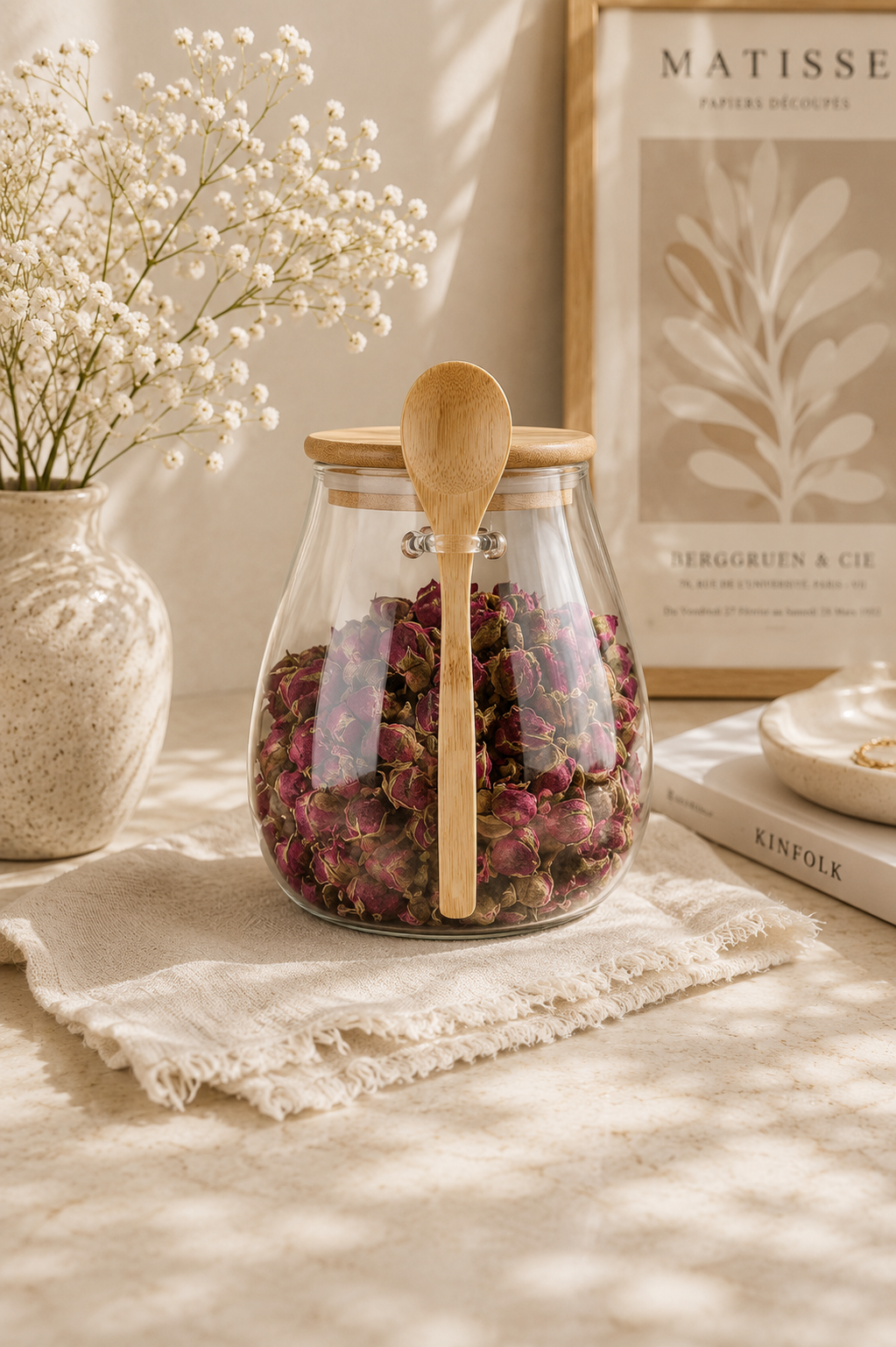 Pot Hermétique en Verre avec Couvercle en Bambou – Rangement Élégant pour Épices, Thé & Aliments