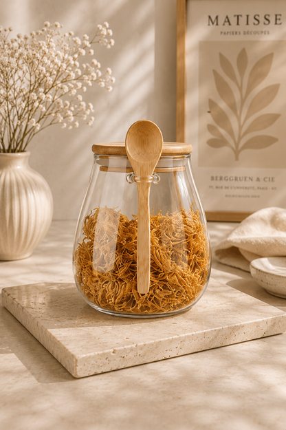 Pot Hermétique en Verre avec Couvercle en Bambou – Rangement Élégant pour Épices, Thé & Aliments