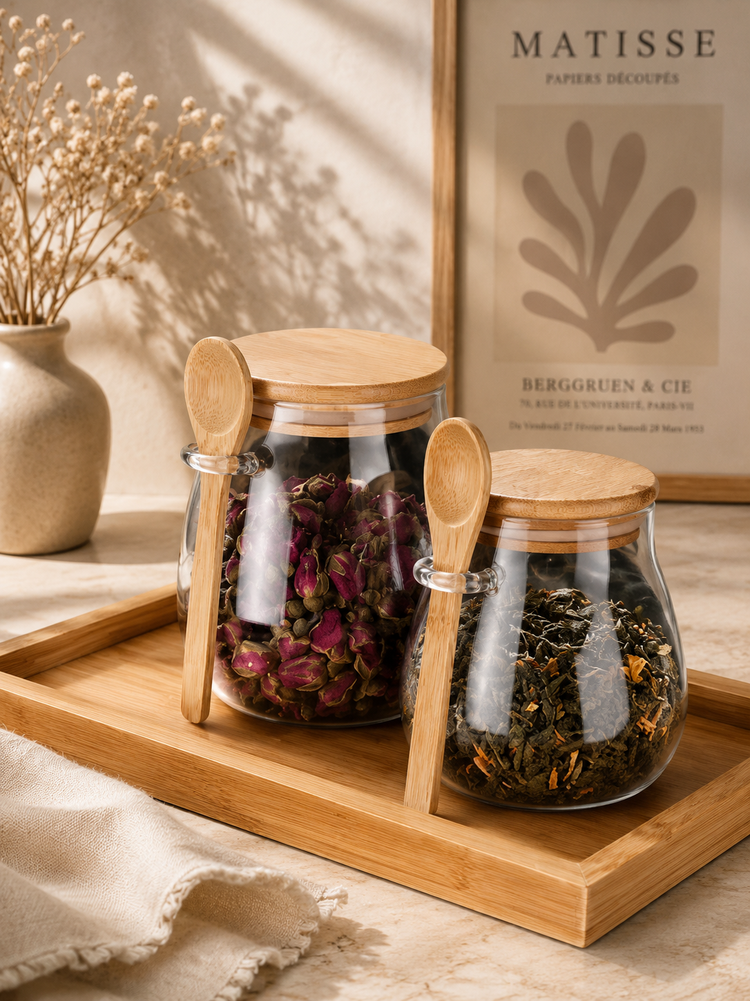 Pot Hermétique en Verre avec Couvercle en Bambou – Rangement Élégant pour Épices, Thé & Aliments