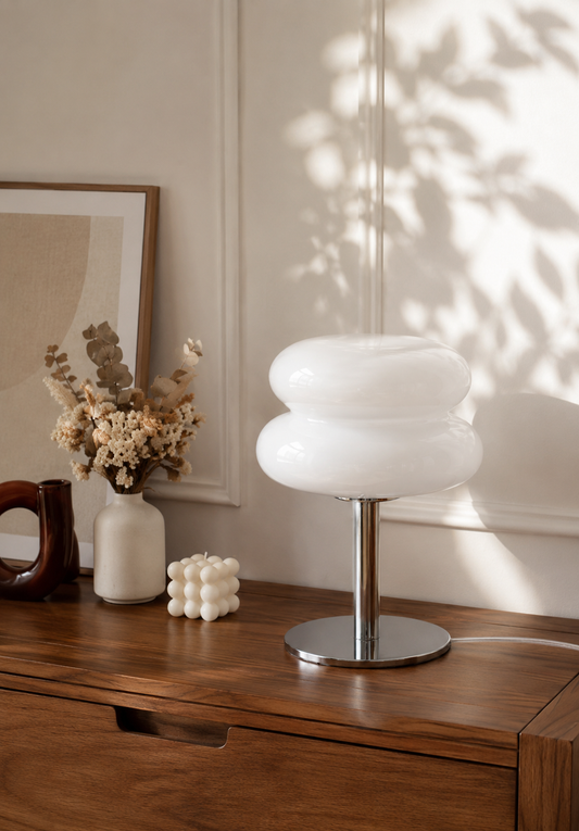 Lampe de Table Minimaliste Nordique en Verre LED – Blanche