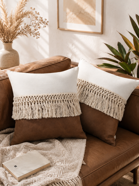 Housse de Coussin Bohème Chic à Franges – Style Nordique 45 × 45 cm