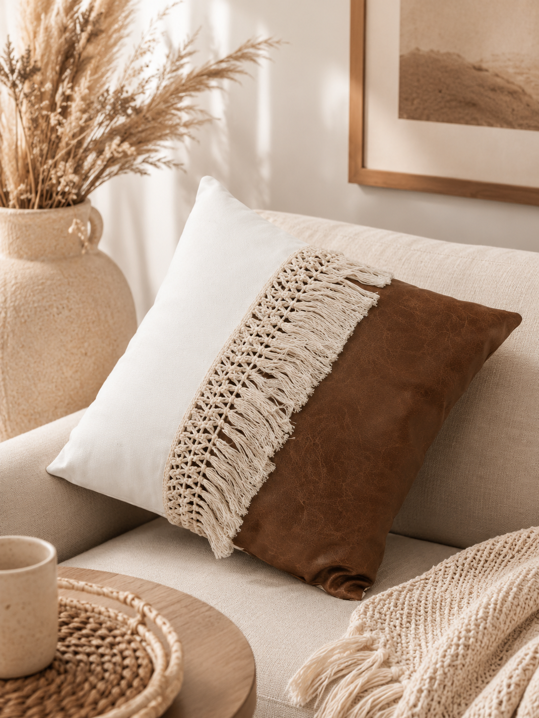 Housse de Coussin Bohème Chic à Franges – Style Nordique 45 × 45 cm