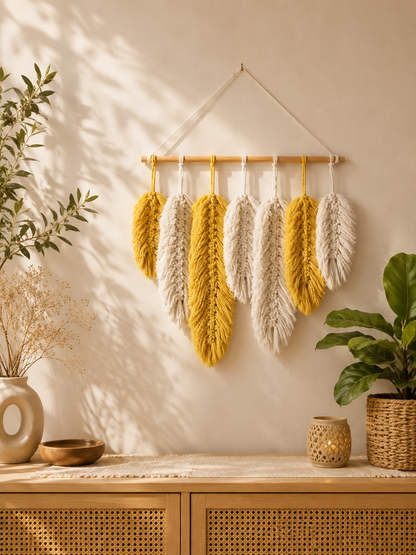 Tenture Murale Macramé Feuilles – Décoration Murale Bohème & Nordique