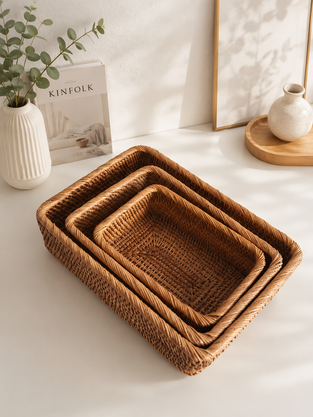 Panier Rotin Rectangulaire Tissé Main - Rangement Bohème