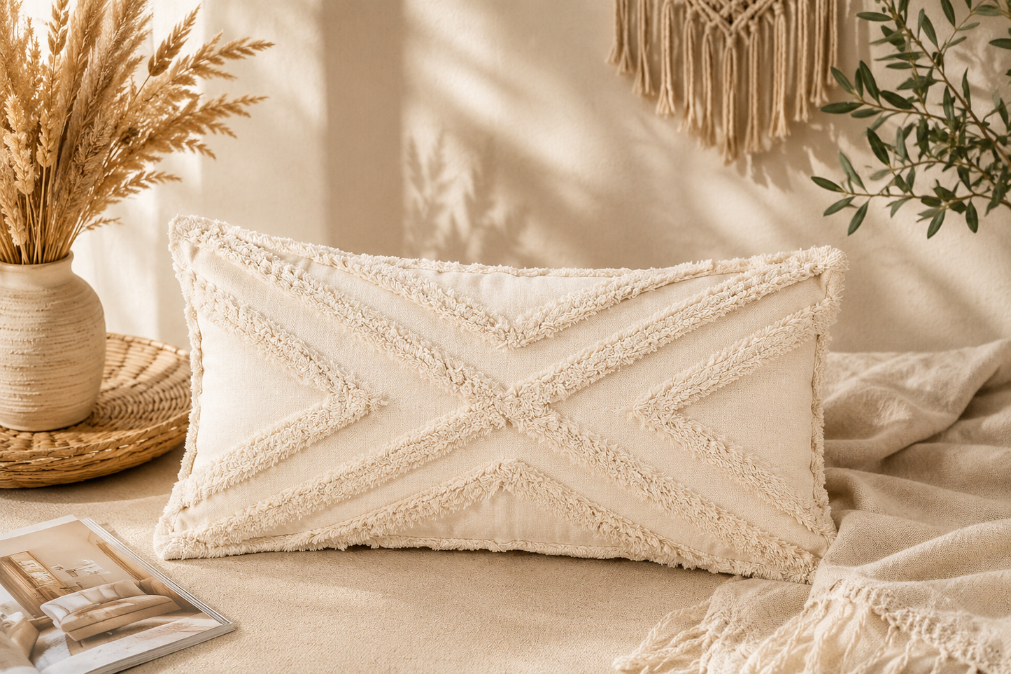Housse de Coussin Bohème à Reliefs et Pompons – Collection Berber Chic