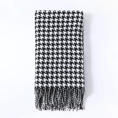 Ins Style Houndstooth Throw Blanket with Fringe