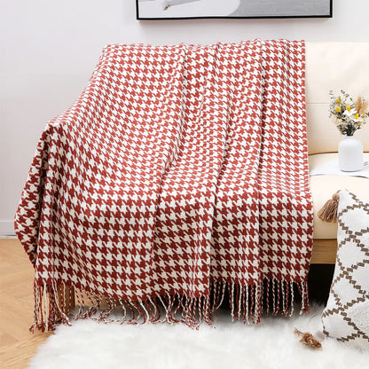 Ins Style Houndstooth Throw Blanket with Fringe