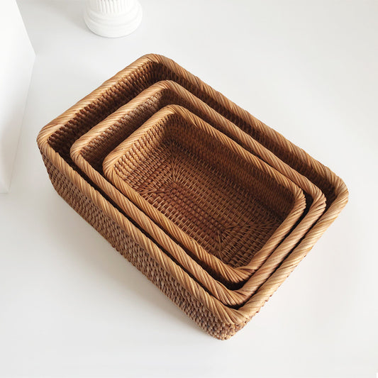 Panier Rotin Rectangulaire Tissé Main - Rangement Bohème