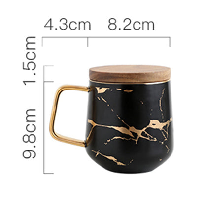 Nordic Gold Trim Ceramic Mug with Saucer for Office