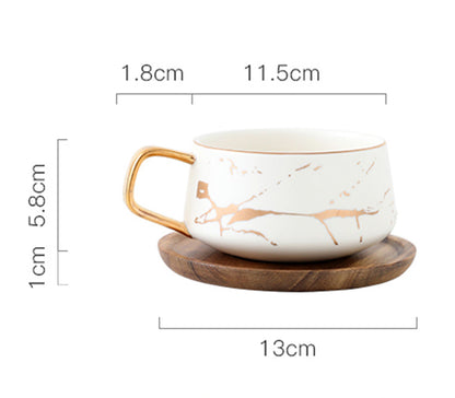 Nordic Gold Trim Ceramic Mug with Saucer for Office
