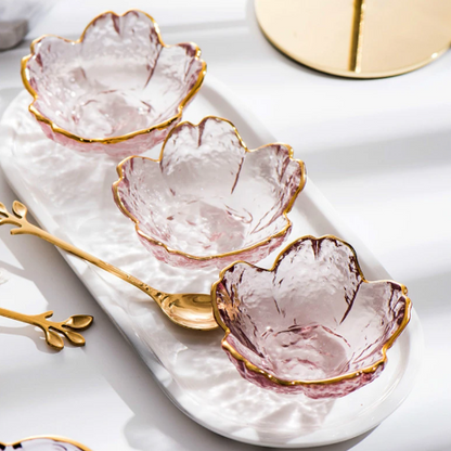 Nordic Gold Inlay Glass Sauce Bowl with Cherry Blossoms
